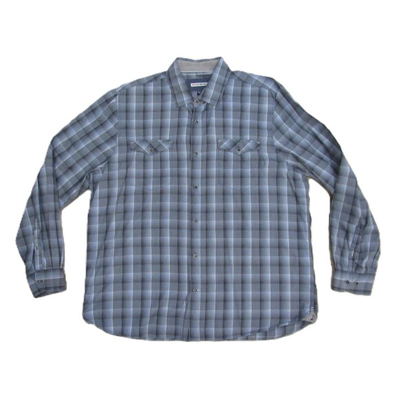 32 Bar Blues Abstract Check Plaid Gray Blue Button Down Shirt Long Sleeve Men XL - Picture 1 of 11